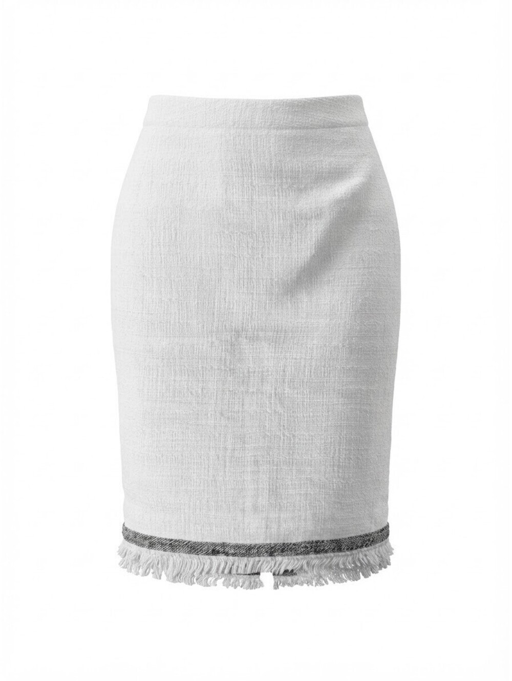 J.Crew White Textured Pencil Skirt with Fringe and Black Trim, Size 0 - Picture 1 of 5
